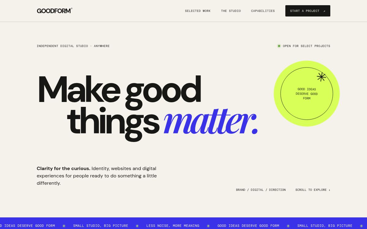 GOODFORM homepage hero preview