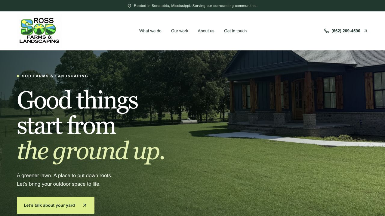 Ross Sod Farms and Landscaping website homepage preview